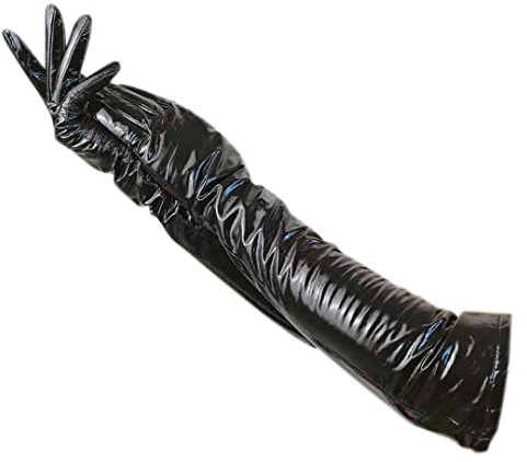 Lacklederhandschuhe Winter Damen Schwarz 50 cm Lammfell Warme Fahrarmabdeckung
