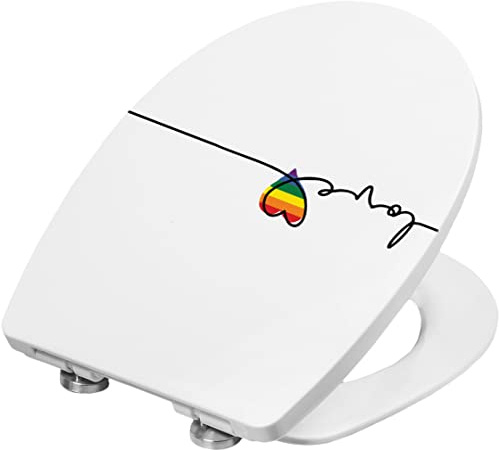 Cornat WC-Sitz Love - Klassisch weißer Look mit Regenbogen-Dekor - Pflegeleichter Thermoplast - Quick up & Clean Funktion - Absenkautomatik / Toilettensitz / Klodeckel / KSDSC106