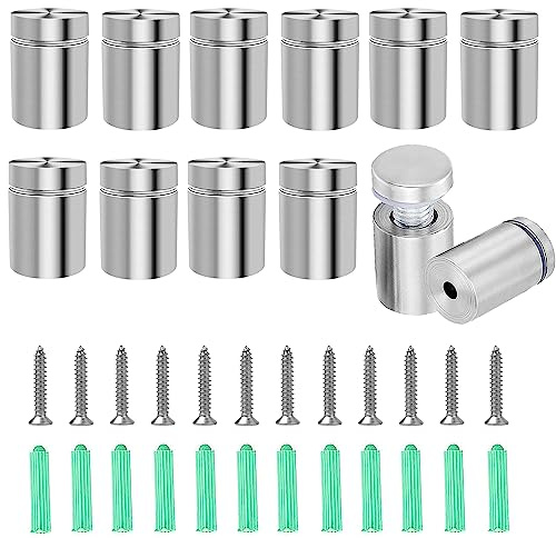 12 Sätze 19 x 26mm Edelstahl Wand Abstandshalter Plexiglas Schilderhalter Werbeschraube Nagel Glas Abstandshalter Wandabstandshalter Schilder(Silber) | Befestigungsschrauben für die Wandmontage und Befestigung des Glas-Bilderrahmens