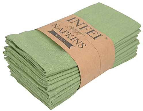INFEI weich Polyester -Leinen gemischt Abendessen Cloth Servietten, 12 Stück (40 x 40 cm), für Veranstaltungen und den Heimgebrauch (Limette)