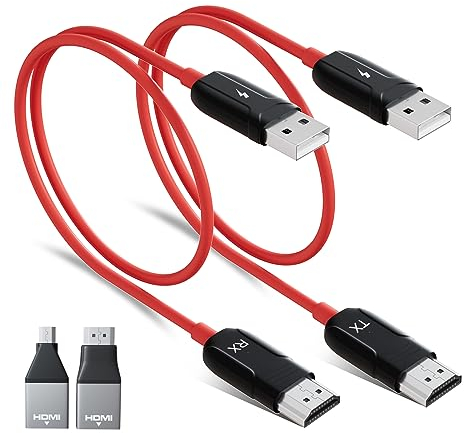 Trasmettitore e Ricevitore HDMI Wireless, Full HD 1080P HDMI Wireless Extender Supporta Schermo a Specchio da 2,4/5 GHz per Streaming Video/Audio/File da Laptop/PC/Proiettore/Monitor/Dongle (Rosso)