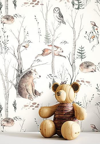 Newroom Tapete Braun Vliestapete Waldtiere - Kindertapete Kinder Grau Weiß Bäume Jugendtapete Verspielt Babytapete inkl. Tapezier-Ratgeber