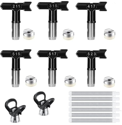 Airless Nozzle, 6 Pieces Airless Spray Nozzle, Airless Spray Gun Nozzle for High Pressure Paint Gun, for Homes, Buildings, Patios, Fences (Type 211,315,417,515,517,523)