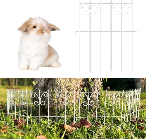ShopLaLa Decorative Garden Fencing (10 Panels) 12in(L) x 16.5in(H) Rustproof White Metal Wire Animal Barrier Fence, Butterfly Pattern Edge for Landscape Outdoor Decor, Dog Pet Fences for Yard Border