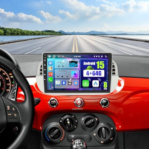 Android 8 Core Autoradio con Wireless Apple CarPlay Android Auto per Fiat 500 2007-2014 Bluetooth Stereo Auto con Schermo da 9 Pollici Touchscreen Radio Supporto WiFi/GPS FM/RDS 4+64GB