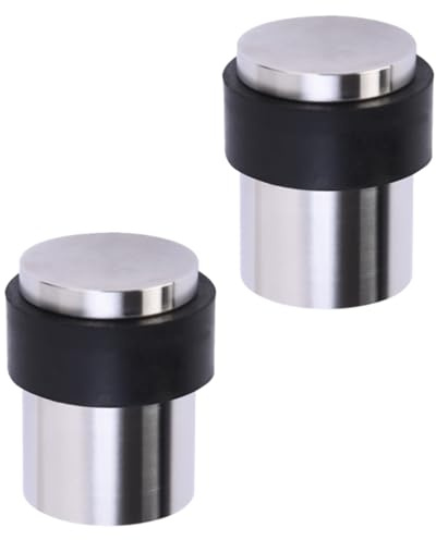 HANDLEZONE® 2 Pack Floor Mounted Door Stop 30mm x 40mm, Collared with Rubber Buffer Stopper, Concealed Fixing - Satin Stainless Steel