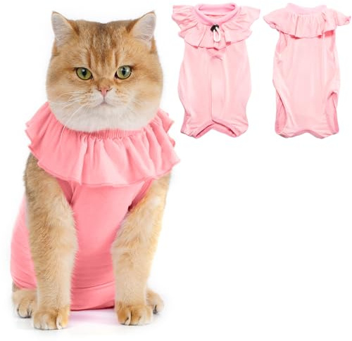 Avont Katzenbody nach OP Erholungsanzug Kleidung Modal Recovery Kastration Spay Entwöhnung Leckschutz Suit für Katze, Bauchwunden oder Hautkrankheiten-M-Rosa