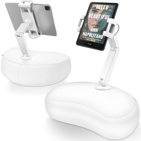 AboveTEK Tablet Kissen Halter, ipad Halterung für Schoß/Sofa mit Weichem Sitzsack, Mehrere Winkel Verstellbar Arm, ipad-Halter Bett für Kindle Handys Tablets von 4,7 bis 12,9 Zoll (Weiß)
