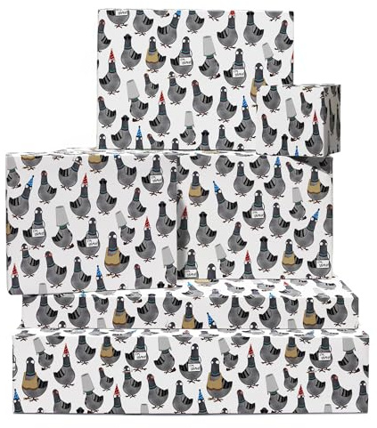 Lustiges Geschenkpapier – 6 Blatt weiß Geschenkpapier für Männer und Frauen – dumme Tauben – Vogel – Geschenkpapier für Freunde – mit Aufklebern – recycelbar – von Central 23