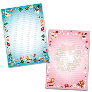 2 Motiv Schreibblöcke Hefte Briefpapier liniert für Kinder Schule Weihnachten Weichnachtsmotiv Hase Pferd rosa und blau (1 Block rosa und 1 Block blau A4 mit je 25 Blättern)