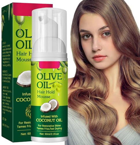 Olive Oil Styling Mousse for Curly Hair – Long-Lasting Hold Curl Cream & Hair Foam. Lightweight, Fluffy Volume with Nourishing Olive Oil. Perfect for Travel-Size Styling & Multi-Purpose Use