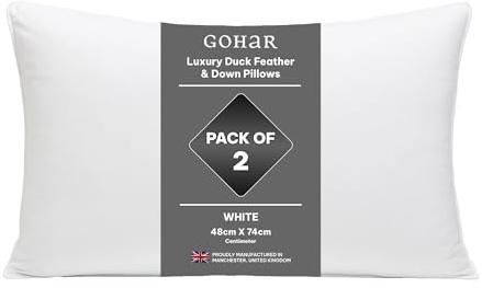 GOHAR HOME Luxury Duck Feather & Down Pillows - Twin Pack, Hotel Quality Comfort, Hypoallergenic & Breathable, UK Standard Size - 19 x 29