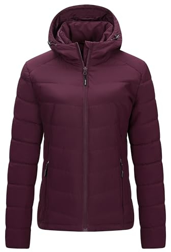 Outdoor Ventures Damen Steppjacke Warme Winterjacke mit Kapuze Wasserdichte Leichte Übergangsjacke Pufferjacke Damenjacke für Freizeit Wandern Reisen Weinrot M