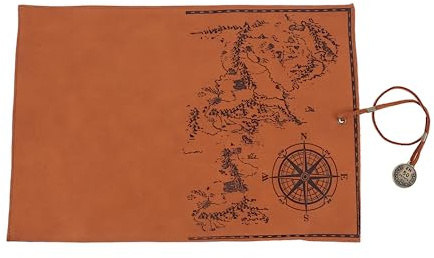 HOMSFOU Vintage Federmäppchen Aus Leder Mit Schatzkarten Muster Rollendesign Große Kapazität Tragbare Stifttasche Für Schule Und Reisen