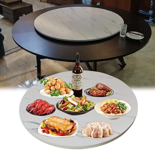 Lazy Susan Grand plateau de service rond en bois à 360° pour hôtel, restaurant, rotation manuelle, facile à atteindre, beige, Ø 50 cm
