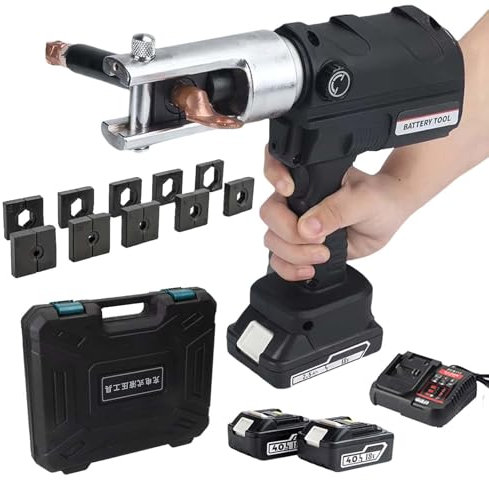 QFGain Pince à Sertir Hydraulique éLectrique Rechargeable, Sertisseuse Professionnelle 60 KN pour Cosses De CâBles, TêTe Rotative à 360°, 4 à 8 Secondes par Sertissage, 10 à 240 Mm²/10 à 300 Mm²,300