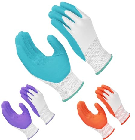 Bamworld Arbeitshandschuhe für den Garten, 3 Paare Gartenhandschuhe, für Damen und Herren, Gummibeschichtung, wasserdicht, atmungsaktiv und rutschfest, Größe M