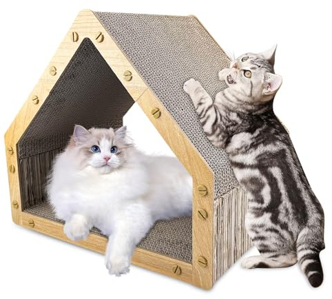 Absyrony Kratzbrett, Kratzbretter Katze Hausform, Kratzpappe für Katzen, Katzen Kratzmatte, Kratzmöbel Katze, Katzenbrett, Katzenkratzbrett für Wohnungskatzen, Krallenpflege, Verhindert Möbelschäden