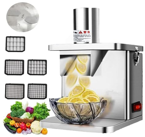 Cubettatrice per verdure commerciale, robusta macchina elettrica in acciaio inox 304 per tagliare a cubetti la frutta, carote, patate e cipolle, robot da cucina con 5 lame