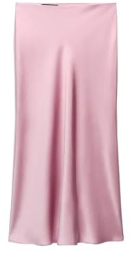Mujer Falda De Raso Falda Larga de satén Rosa Dulce, Color Liso, Cintura Elegante, Ajustada, de Verano, for Mujer, for Fiesta, Ropa Femenina(Pink,L)