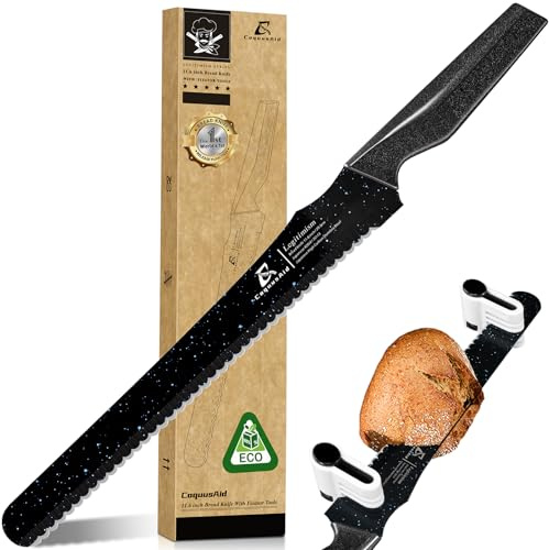 CoquusAid Nachschärfbares Brotmesser,29,5cm Multifunktions‑Sägemesser,5‑Fach Verstellbare Schnittführung,Edelstahl,Rasiermesserscharf Für Sauerteig