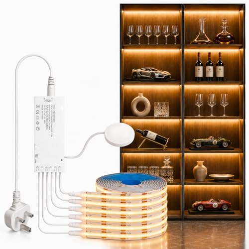 COB LED Strip Lights, Cabinet Light 6Pcs 3.3FT, 12V Warm Cuttable DIY LED Strip with Hide Touch and Hand Sweep Dimmer Switch Kit for Cabinet Showcase Kitchen Acoustic Panel Decoration Shelf Lighting