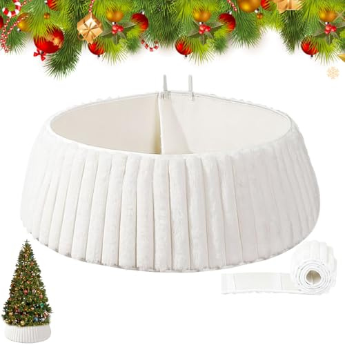 Collier Pour Sapin De Noël De 72 Cm, Cache-pied En Peluche, Support En Forme D'anneau Pour Sapin De Noël, Jupe Douce Texturée À Rayures Blanches, Panier Bohème En Peluche Pour Petits Sapins Artificiel