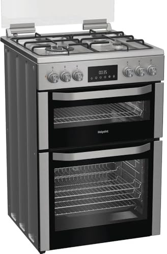 HDD6GDC2WX Dual Fuel Cooker with Double Oven, 60cm Freestanding Cooker, Gas Hob & Electric Ovens, Multifunction, 109L Total Capacity, Catalytic Cleaning, Stainless Steel, A Rated