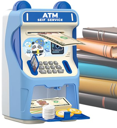 Cajero automático para niños: Dispositivo de Ahorro Interactivo, Divertida Unidad bancaria Digital, Colorido de recolección de Monedas, Atractiva estación de Dinero simulada, Conjunto de funci