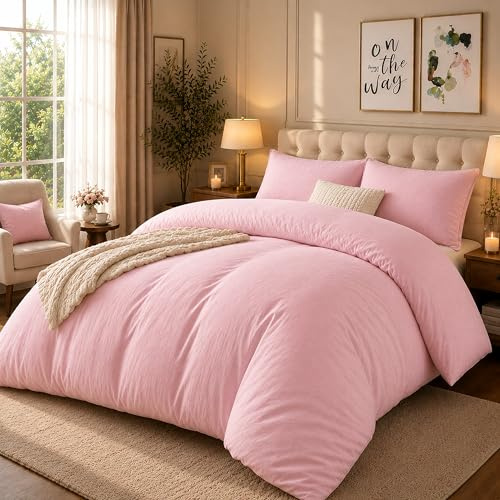 Microfiber King Duvet Cover Set with 2 Pillowcases (220x225)cm Baby Pink | Soft Brushed Microfiber, Secure Button Closure, Hotel Inspired Luxury Feel
