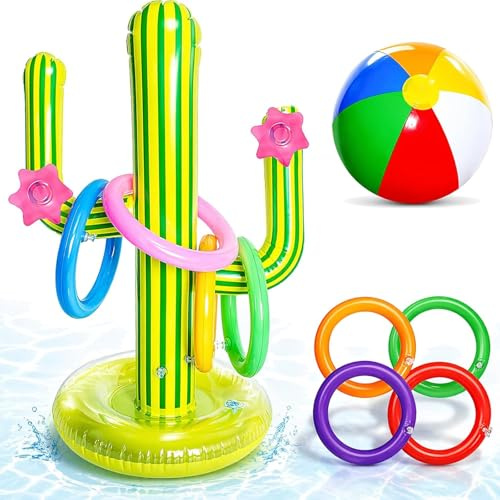 11 Pool Spielzeug Aufblasbar Set, Kaktus Lustiges Wurfspiel, Poolparty Kindergeburtstag, mit 2 wasserball aufblasbar Ideal für wasserspielzeug Outdoor und Pool, Erwachsene Interaktiver Poolparty Deko