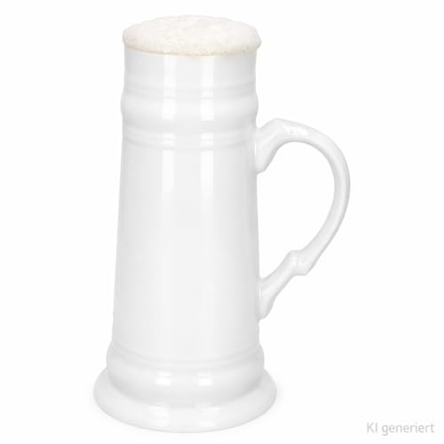 MamboCat Boccale da birra conica bianca con manico, 0,5 litri, in ceramica, sottile, lucido, per feste, feste di club