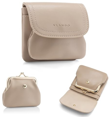VLANDO 2-in-1 Travel Jewellery Pouch，Detachable Card Holder for Cash Cards | for Ring Earphones Ear Studs, Magnetic Flap With Kiss Lock, Portable Toiletries Make-up bag