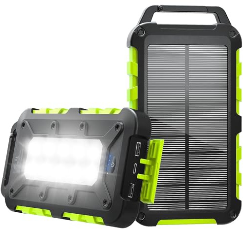 Solar Power Bank 10000 mAh PD 22.5 W Portable Solar Charger USB C Outdoor Waterproof External Battery with LED Light and 3 Outputs for Tablets Smartphones Outdoor Camping and More, Green