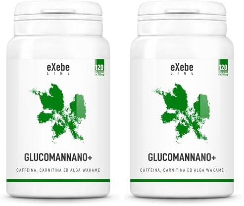 Glucomannano 120 Capsule con Alga Wakame Carnitina Caffè e Tè Verde - Exebe Line (Confezione da 2)