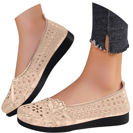 Mocassins Plats Respirants en Dentelle crochetée pour Femmes Chaussures décontractées Bout Rond Motif Floral parfaites pour Usage Quotidien et Bureau 2pièces