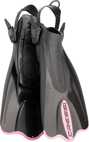 Cressi Palau Saf Fins - Adjustable Short Fins Adults for Snorkelling and Swimming, Black/Pink Short Fins, XS/S (35/38)