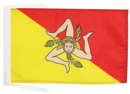 AZ FLAG Drapeau Sicile 45x30 cm Sicilien Polyester 100D Cordelettes | Usage intérieur et extérieur Drapeau décoratif Sicilia coutures doubles et bords renforcés