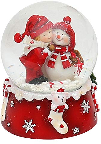 Dekohelden24 Schneekugel, Schneemann mit Kind, rot weiß, Maße H/B/Ø Kugel: ca. 8,5 x 7 cm/Ø 6,5 cm.