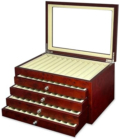 MR Maestro Relojero - Stifthalterbox mit Vitrine | Platz für 56 Schreibgeräte | Füllfederhalterbox | Kugelschreiber Aufbewahrung, Cherry Holzstifte, Klein | aus Holz und Glas, elegantes Geschenk