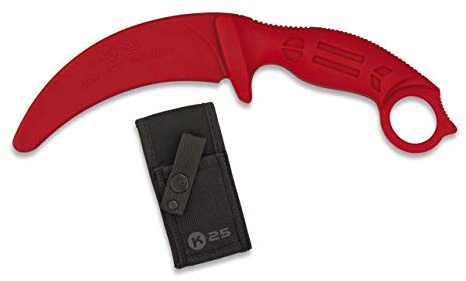 Cuchillo Entrenamiento de goma Rojo Hoja 10,6 para entrenar artes marciales, dummy, airsoft, paintball, practicar, decoración, 100% seguro K25 32335 + Portabotellas de regalo