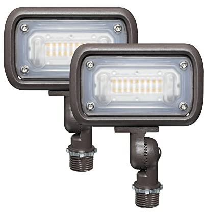 GKOLED Outdoor Security Floodlight, 15W Super Bright LED, 50W PSMH Equivalent, 1370 Lumens, 3000K Warm White, IP65 Waterproof, 120-277V, 1/2 Knuckle Mount, Compact Size, UL-Listed