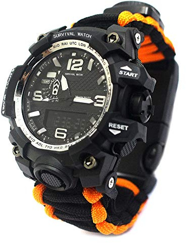 YzoTek 6 en 1 Montre-Bracelet de Survie en Plein Air, Outils de Premiers Soins avec Bracelet Étanche pour Sports d'urgence avec Paracord, Boussole, Thermomètre, Sifflet, Allume-feu, Grattoir