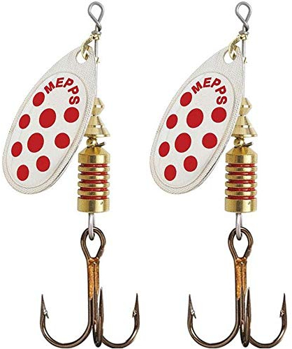 Mepps 2 cucharas Aglia decoradas de plata con puntos rojos, tamaño n.º 2/4,5 g