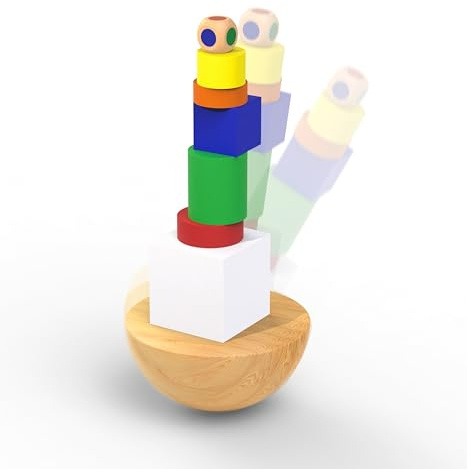 Natureich Stapelturm mit 6 Bausteinen aus Holz für Kinder, Geschicklichkeitsspiel