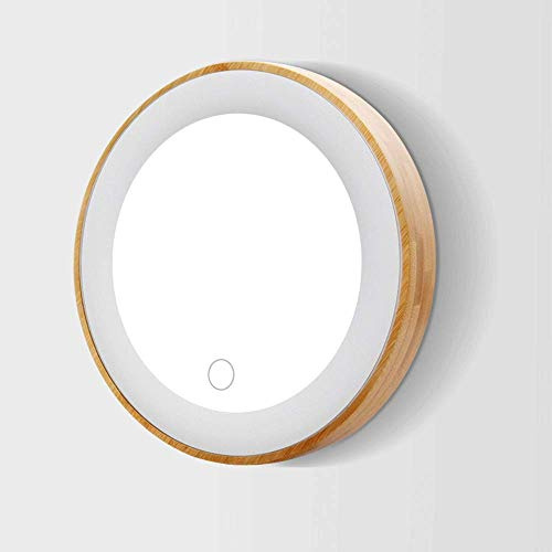 DBOATB Specchio Ventosa Rotonda in Legno con Luce LED Bagno Intelligente Punzone Libero Toilette Touch Screen Lavabo Antiappannamento Trucco 18cm