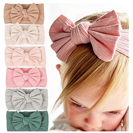 Fasce Capelli Neonata, 6 Pezzi Cotone Corona Principessa Rossa Bianca Blu Con Fiocchi per Bambina Bimba Morbido Adatto Battesimo 0-3 anni