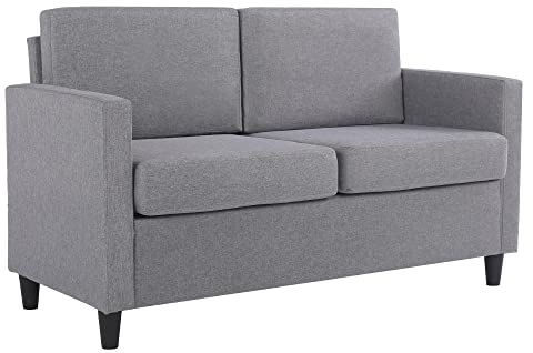 Mingone Migone Sofa Klein 2 Sitzer Sofa Couch Sessel mit Lehne Abnehmbarem Leinen Stoff Gepolstertes Sofa Modern Design Hellgrau bis 250kg