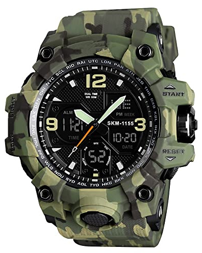 Forrader Digitale Sportuhr für Herren, wasserdichte Militär-Uhren, LED-Hintergrundbeleuchtung, großes Zifferblatt, Stoppuhr, Alarm, Armbanduhr, 1155green camouflage, Riemen