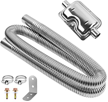 MaxEarn 120cm Stainless Steel Diesel Heater Exhaust Pipe with Muffler | Air Diesel Heater Exhaust Pipe with 2 Clamps, Auto Parking Auxiliary Heater Accessories for Diesel Gas Vent Hose Heating